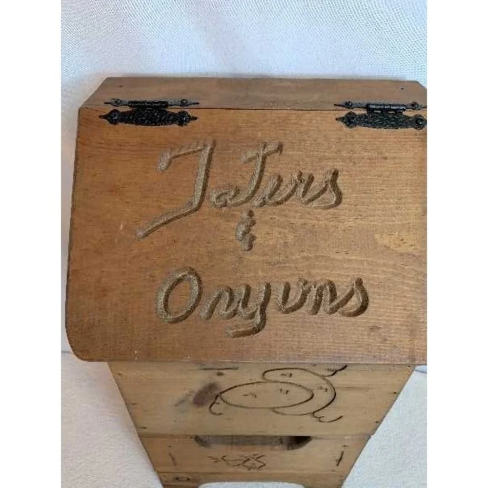 Vintage Wooden Taters & Onions Bin Storage Rustic Farmhouse Kitchen Onyuns‎